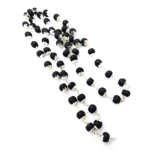 Natural 8mm Karungali German Silver Cap and Chain Malai With 54 Beads, Unpolished Black Ebony Wood