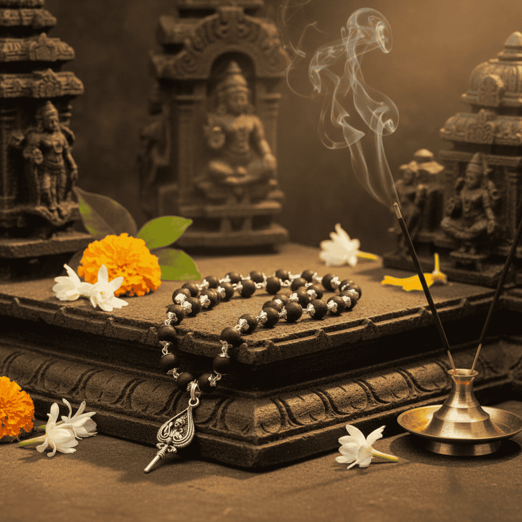 Original karungali mala Silver Capped Lord Murugan vel Pendant